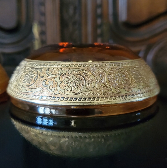 🕯Vntg Amber&Gold Gilt 4" Wide Candle Taper🕯Holders Pair - Picture 8 of 15